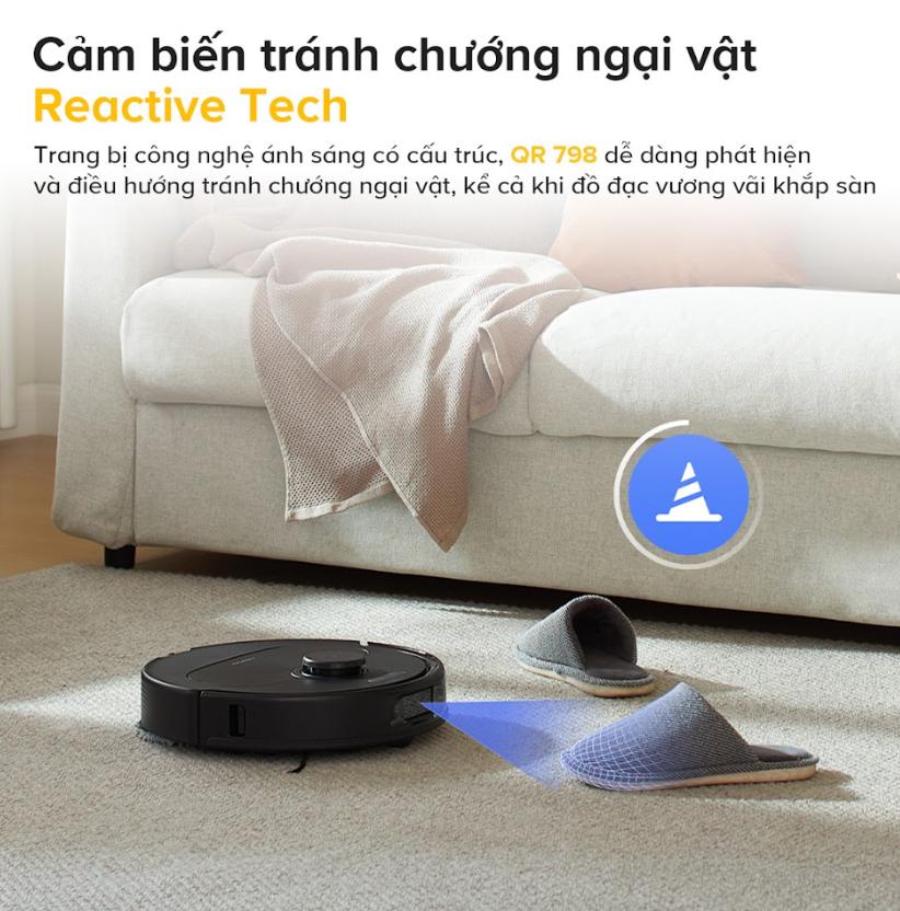 Robot hút bụi lau nhà Roborock QR 798 Lực Hút 10.000Pa, Lau Xoay Kép Thông Minh, Giặt & Sấy Khô Giẻ, Tránh Vật Cản & LiDAR 360°, Lau giẻ
