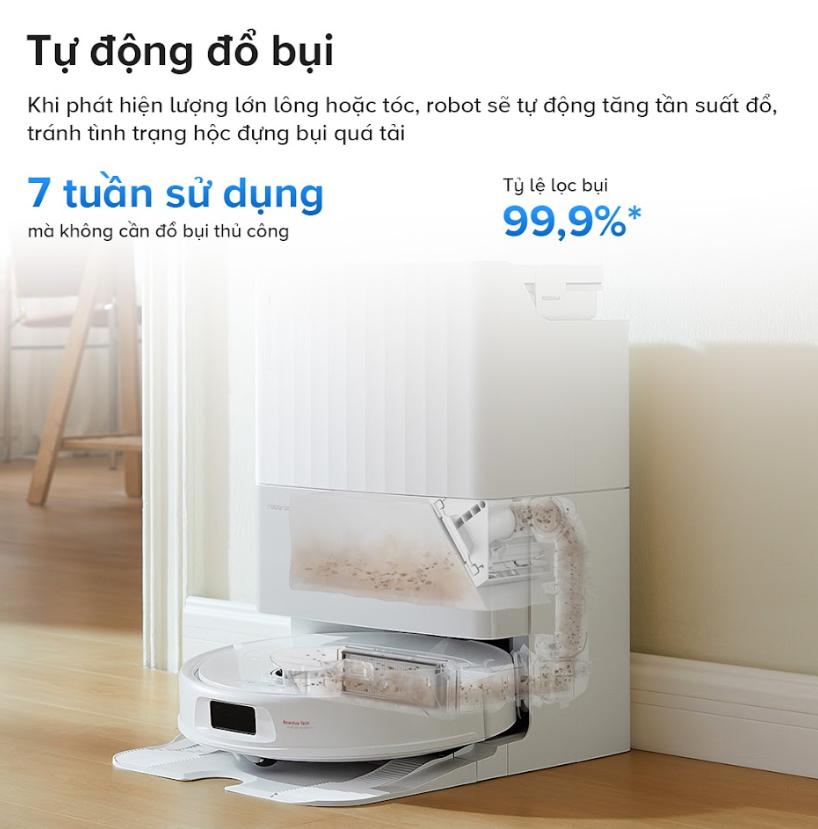 Robot Hút Bụi lau nhà Roborock Qrevo 5AE Lực Hút 12.000Pa, Lau chổi xoay, Chổi Chống Rối DuoDivide, PreciSense LiDAR (Bản đồ 3D) + Reactive Tech