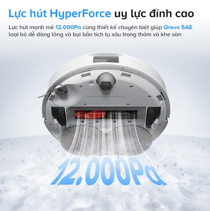Robot Hút Bụi lau nhà Roborock Qrevo 5AE Lực Hút 12.000Pa, Lau chổi xoay, Chổi Chống Rối DuoDivide, PreciSense LiDAR (Bản đồ 3D) + Reactive Tech