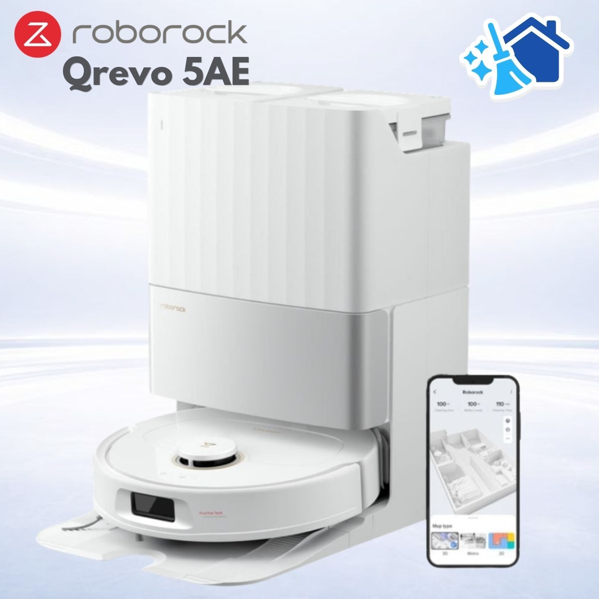 Robot Hút Bụi lau nhà Roborock Qrevo 5AE Lực Hút 12.000Pa, Lau chổi xoay, Chổi Chống Rối DuoDivide, PreciSense LiDAR (Bản đồ 3D) + Reactive Tech