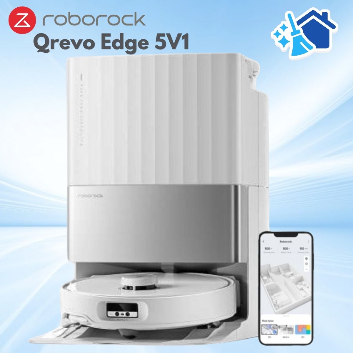 Robot Hút Bụi lau nhà Roborock Qrevo Edge 5V1 Lực hút 18.500Pa, Lau xoay kép, Chổi DuoDivide Chống Rối & Trạm Sạc 3.0