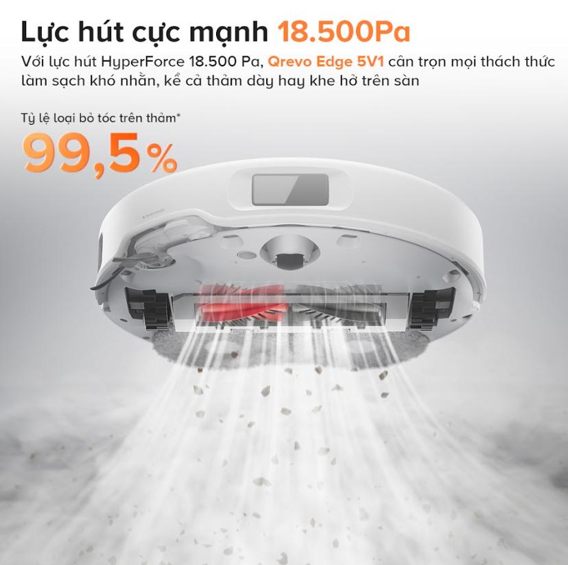 Robot Hút Bụi lau nhà Roborock Qrevo Edge 5V1 Lực hút 18.500Pa, Lau xoay kép, Chổi DuoDivide Chống Rối & Trạm Sạc 3.0