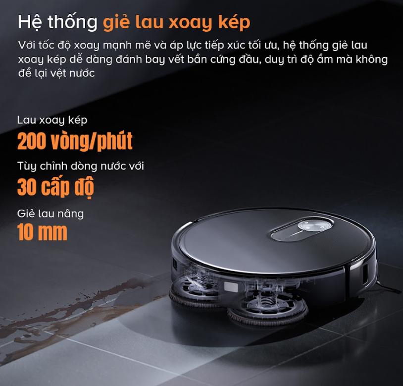 Robot dọn nhà tự động siêu mỏng Roborock Qrevo Slim, Lực hút  11.000 Pa, Giặt sấy giẻ bằng khí nóng, Dock sạc đa năng 3.0
