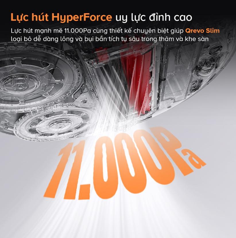 Robot dọn nhà tự động siêu mỏng Roborock Qrevo Slim, Lực hút  11.000 Pa, Giặt sấy giẻ bằng khí nóng, Dock sạc đa năng 3.0