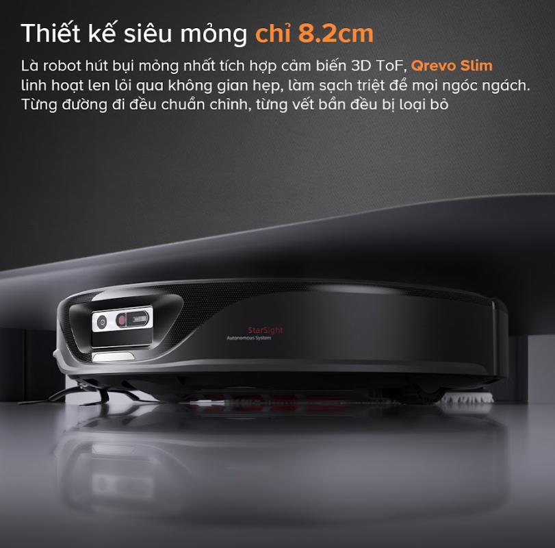 Robot dọn nhà tự động siêu mỏng Roborock Qrevo Slim, Lực hút  11.000 Pa, Giặt sấy giẻ bằng khí nóng, Dock sạc đa năng 3.0