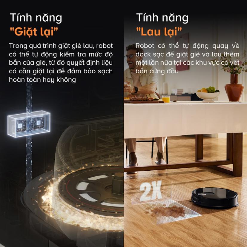 Robot dọn nhà tự động siêu mỏng Roborock Qrevo Slim, Lực hút  11.000 Pa, Giặt sấy giẻ bằng khí nóng, Dock sạc đa năng 3.0