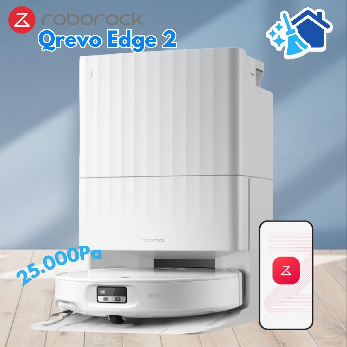 Robot vệ sinh sàn nhà Roborock Qrevo Edge 2 Lực hút 25.000Pa, Mỏng 7.98cm, Nhận Diện 280+ Vật Thể, Lau xoay giẻ