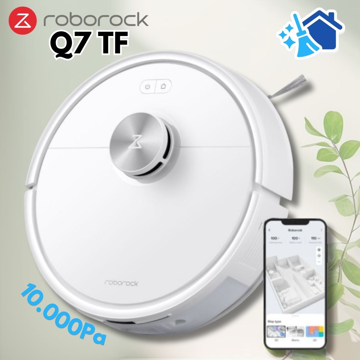 Robot hút bụi lau nhà Roborock Q7 TF Lực Hút 10.000Pa, Chổi Cao Su Chữ V, Chống rối kép, Lập Bản Đồ 360°, Lau bằng giẻ