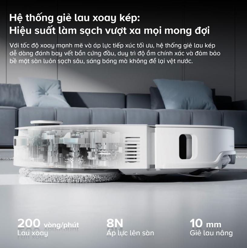 Robot Hút Bụi rảnh tay Roborock Qrevo EdgeT: Siêu Mỏng 7.98cm, Lực Hút 18.500Pa, Trạm Sạc 8 Trong 1, Lau xoay giẻ