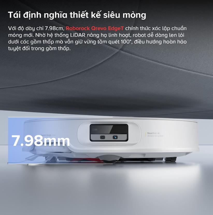 Robot Hút Bụi rảnh tay Roborock Qrevo EdgeT: Siêu Mỏng 7.98cm, Lực Hút 18.500Pa, Trạm Sạc 8 Trong 1, Lau xoay giẻ