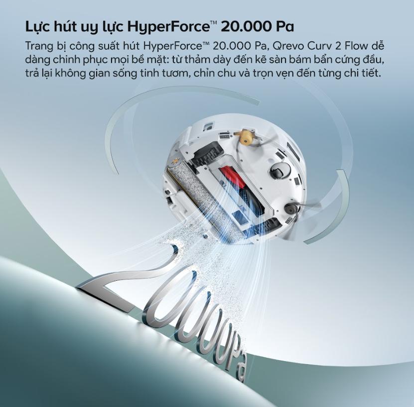 Máy hút bụi tự động Roborock Qrevo Curv 2 Flow, Lực Hút 20.000Pa, Con Lăn 270mm, Chống Rối Kép & Trạm Sạc Đa Năng, Lau con lăn