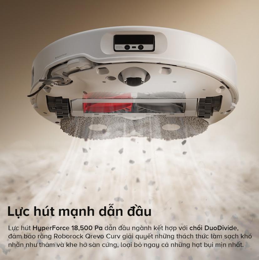 Máy hút bụi lau nhà Roborock Qrevo Curv, Lực Hút 18.500Pa, Khung Nâng AdaptiLift, Công Nghệ FlexiArm & Lau Sát Mép