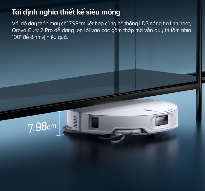 Robot Hút Bụi Roborock Qrevo Curv 2 Pro: Mỏng 7.98cm, Lực Hút 25.000Pa, Chống Rối 3 Lớp & Trạm Sạc Đa Năng 3.0