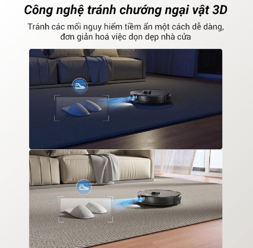 Robot chống rối Roborock S8 Lực Hút 6000Pa, Công Nghệ Reactive 3D: Né Vật Cản Thông Minh, Lau Rung VibraRise