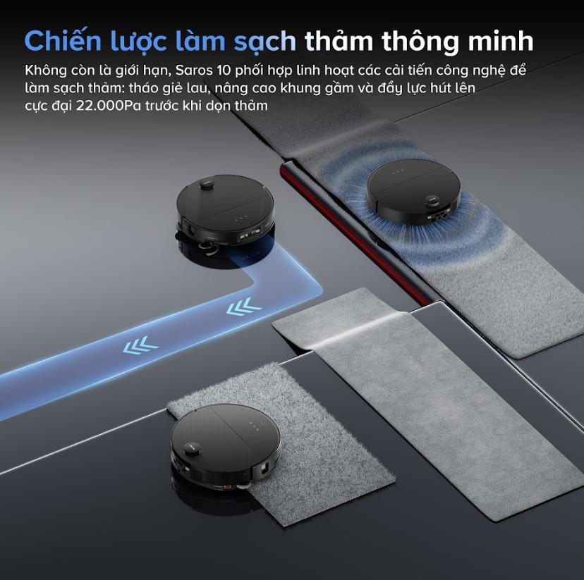 Robot tự động dọn nhà Roborock Saros 10: Lực Hút 22.000Pa, Giặt Giẻ Nước Nóng 80°C, Lau Rung VibraRise 4.0, Chổi lau xoay chống rối, Lau xoay giẻ