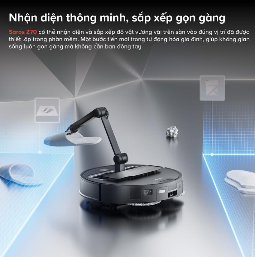 Robot dọn nhà tích hợp cánh tay cơ học Roborock Saros Z70 Lực hút 22.000Pa, Điều Hướng StarSight 2.0 & Dock Sạc Đa Năng 4.0, Nhận diện AI thông minh
