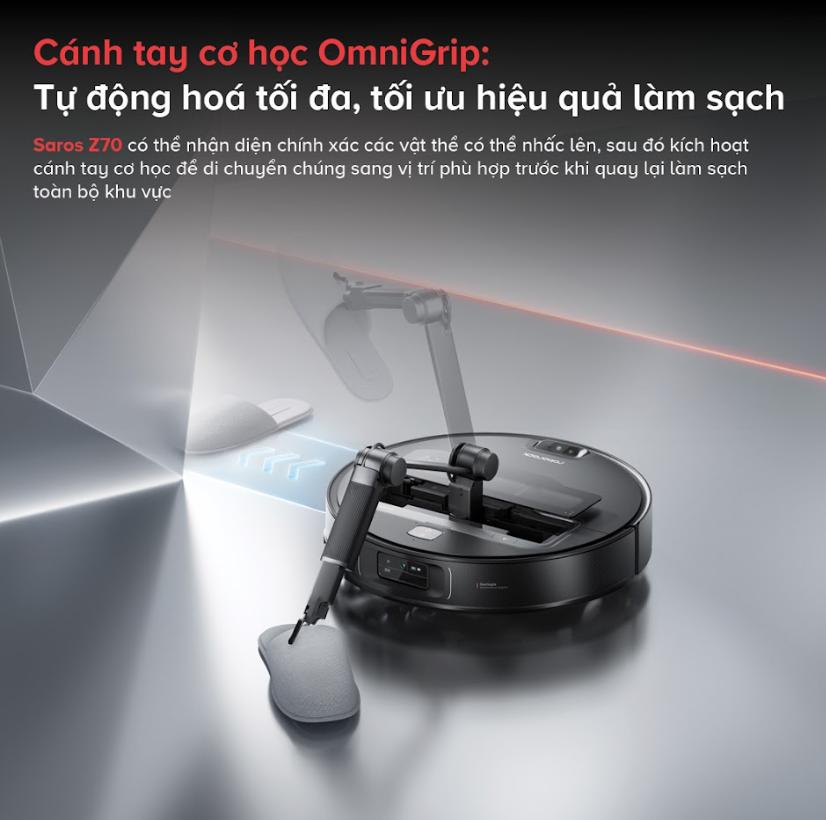 Robot dọn nhà tích hợp cánh tay cơ học Roborock Saros Z70 Lực hút 22.000Pa, Điều Hướng StarSight 2.0 & Dock Sạc Đa Năng 4.0, Nhận diện AI thông minh