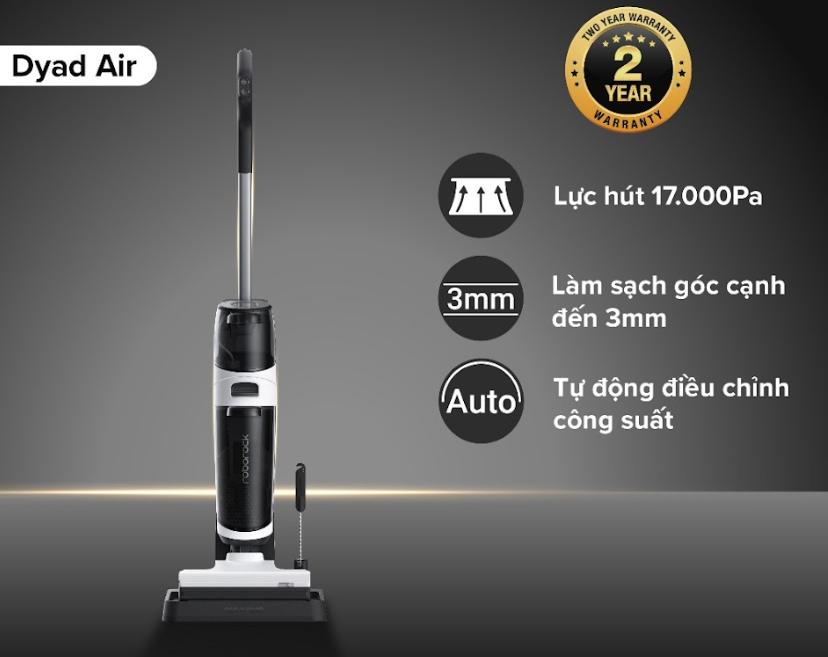 Máy hút bụi cầm tay 2in1 Roborock Dyad Air Lau & hút đồng thời, Lực Hút 17.000Pa, Lau Khô & Ướt, Tự Pha Nước Lau Sàn