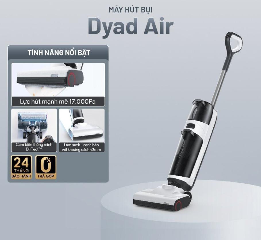 Máy hút bụi cầm tay 2in1 Roborock Dyad Air Lau & hút đồng thời, Lực Hút 17.000Pa, Lau Khô & Ướt, Tự Pha Nước Lau Sàn
