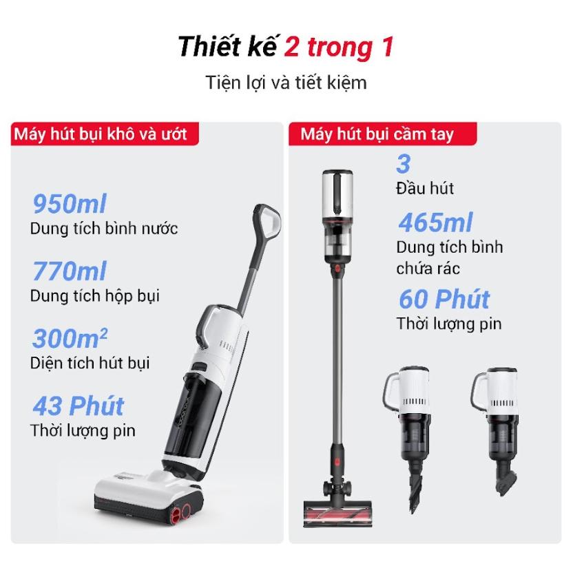 Máy lau nhà hút bụi cầm tay Roborock Dyad Pro Combo Đa Năng 5 Trong 1, Lực Hút 17.000Pa, Tự Động Giặt & Sấy Khô Khí Nóng