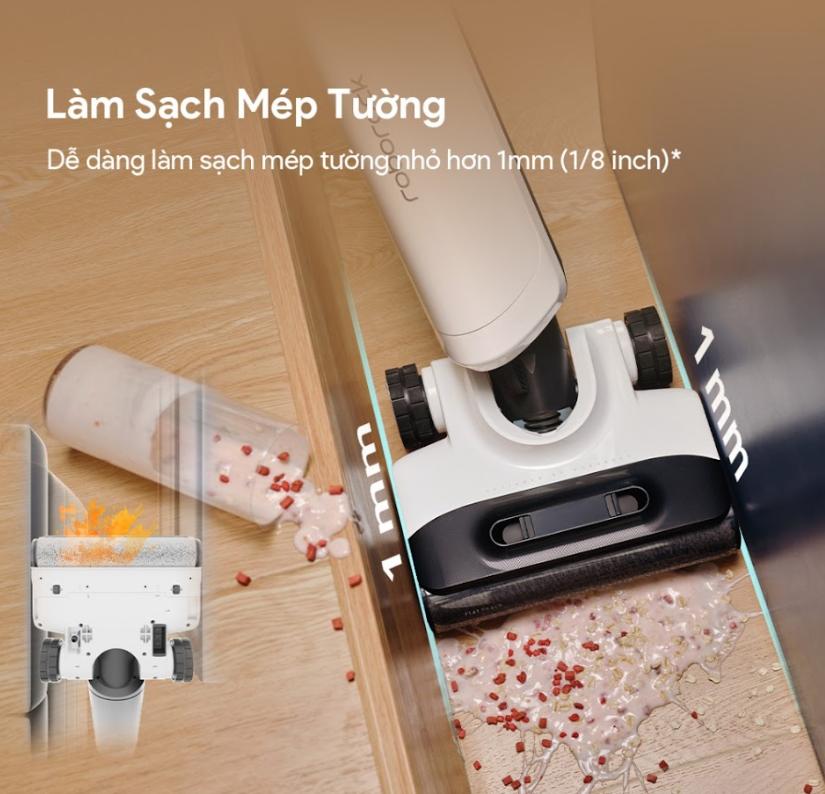 Máy Hút Bụi Lau Nhà Roborock Flexi Pro Lực Hút 17.000Pa, Bánh Xe SlideTech™, Nằm Phẳng 180° FlatReach, Tích hợp bánh xe, Con lăn tràn viền