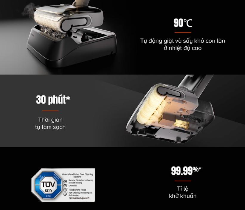 Máy hút bụi chống rối tóc Roborock F25 RT Lực Hút 20.000Pa, Tự Động Giặt & Sấy Khô, Hút & Lau đồng thời, Thông báo giọng nói, Lau con lăn