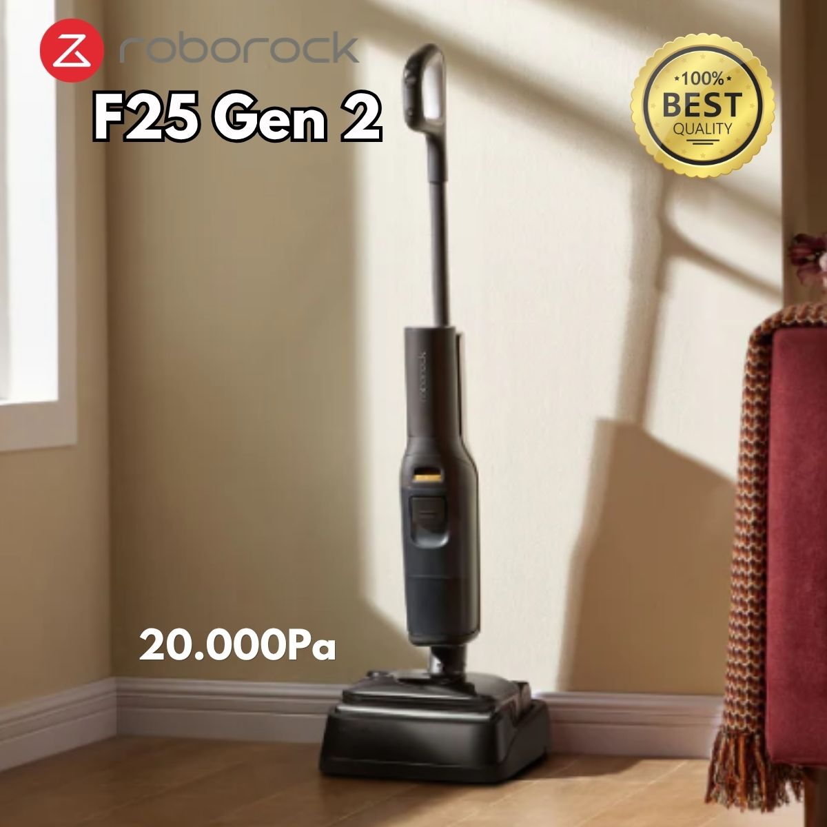 Máy hút bụi lau nhà khử khuẩn Roborock F25 Gen 2, Lực Hút 20.000Pa, Chống Rối Tóc Jawscrapers, Sấy Khô 5 Phút Ở 90°C, Con Lăn Lau Sát Mép Tường