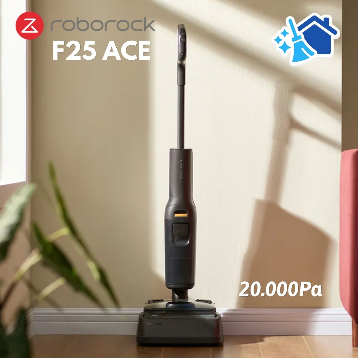 Máy Hút Bụi Lau Nhà Roborock F25 ACE Lực Hút 20.000Pa, Bánh Xe AI Trợ Lực, Khử Khuẩn 90°C, Phun 32 Lỗ & Cảm Biến DirTect