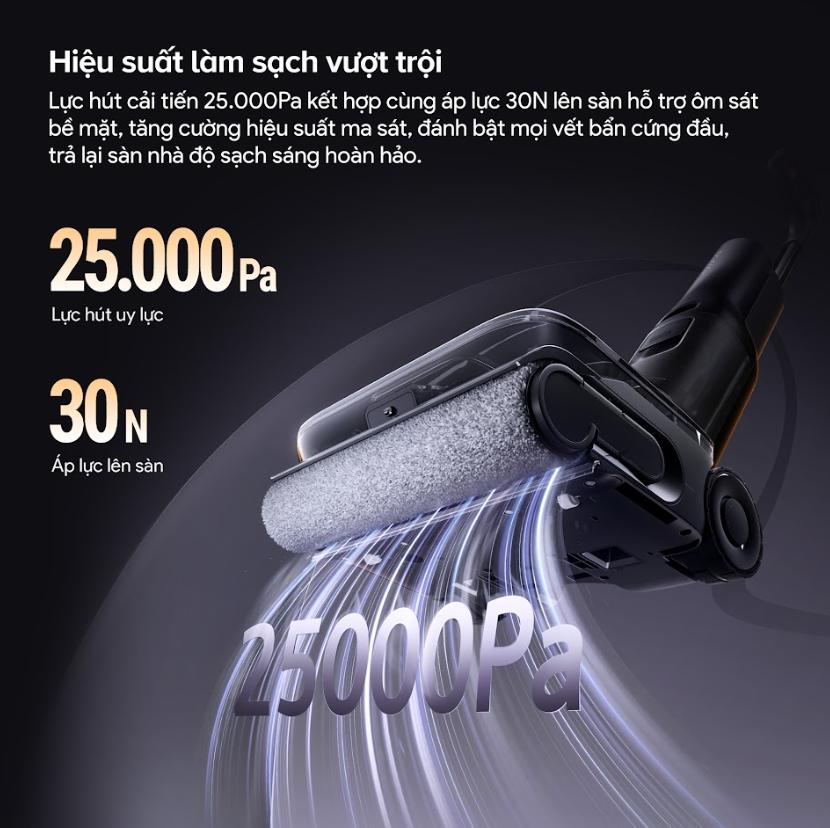 Máy hút bụi cầm tay gập 180° Roborock F25 ACE Pro Lực hút 25.000Pa, Tự giặt – sấy con lăn 95°C, Công nghệ phụ bọt & Chống rối tóc, Tự pha nước lau sàn