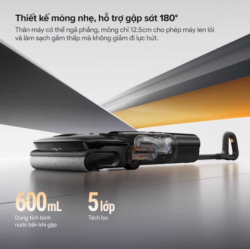 Máy hút bụi cầm tay gập 180° Roborock F25 ACE Pro Lực hút 25.000Pa, Tự giặt – sấy con lăn 95°C, Công nghệ phụ bọt & Chống rối tóc, Tự pha nước lau sàn