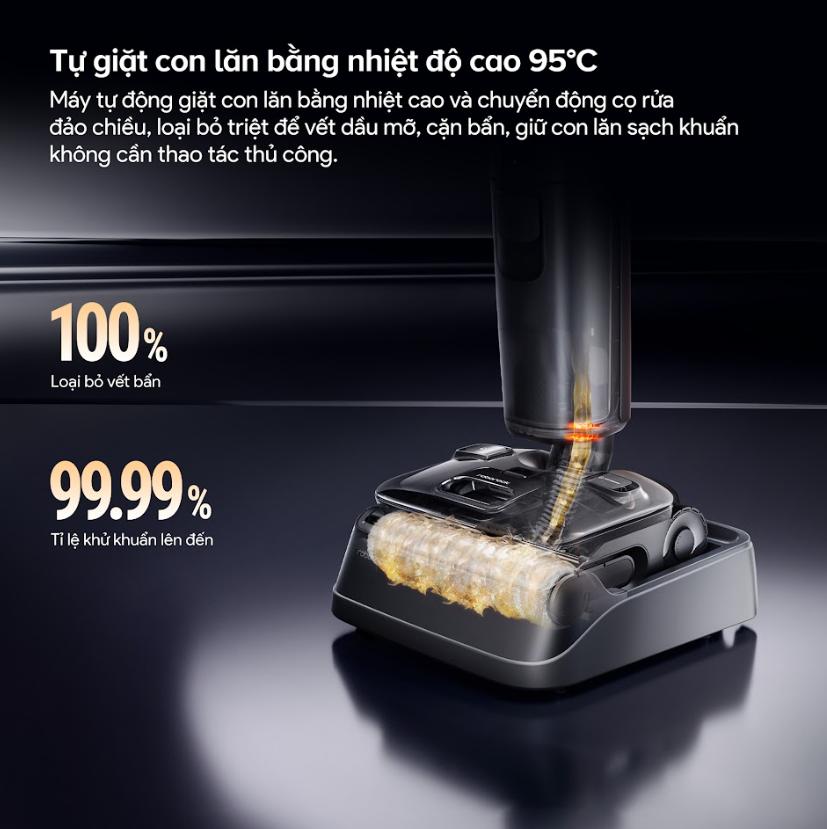 Máy hút bụi cầm tay gập 180° Roborock F25 ACE Pro Lực hút 25.000Pa, Tự giặt – sấy con lăn 95°C, Công nghệ phụ bọt & Chống rối tóc, Tự pha nước lau sàn