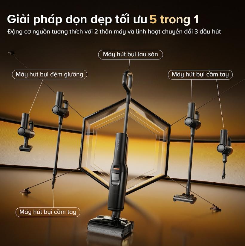 Máy hút bụi đa năng 5 trong 1 Roborock F25 ACE Combo Lực hút 25.000Pa, Tự động giặt & sấy khô con lăn, Hệ thông lọc 9 Lốc xoáy, Chống rối JawScraper