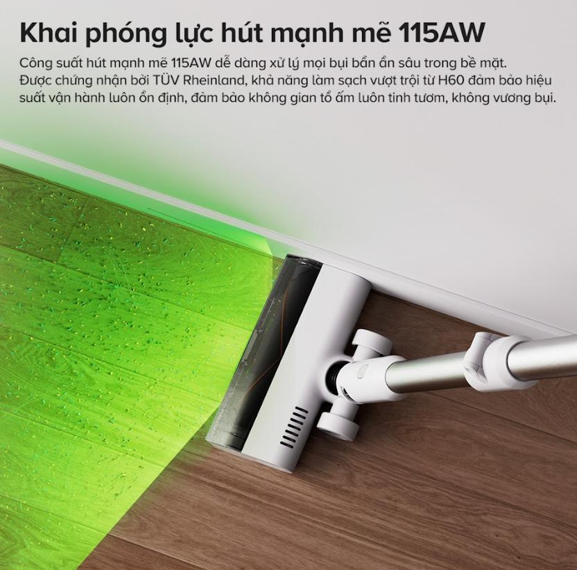 Máy hút bụi cầm tay Roborock H60 Lực hút 115AW, Thân máy gập 90°, Chống rối tóc, Hệ thống lọc 5 lớp, Tách bụi 9-Cyclone