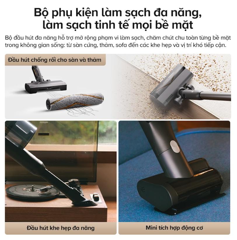 Máy hút bụi thân gập 90° Roborock H60 Ultra Lực hút 210AW, Soi bụi ánh sáng xanh, Công nghệ tách bụi 9-cyclone, Pin tháo rời 