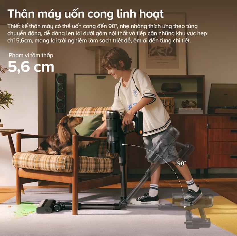 Máy hút bụi thân gập 90° Roborock H60 Ultra Lực hút 210AW, Soi bụi ánh sáng xanh, Công nghệ tách bụi 9-cyclone, Pin tháo rời 
