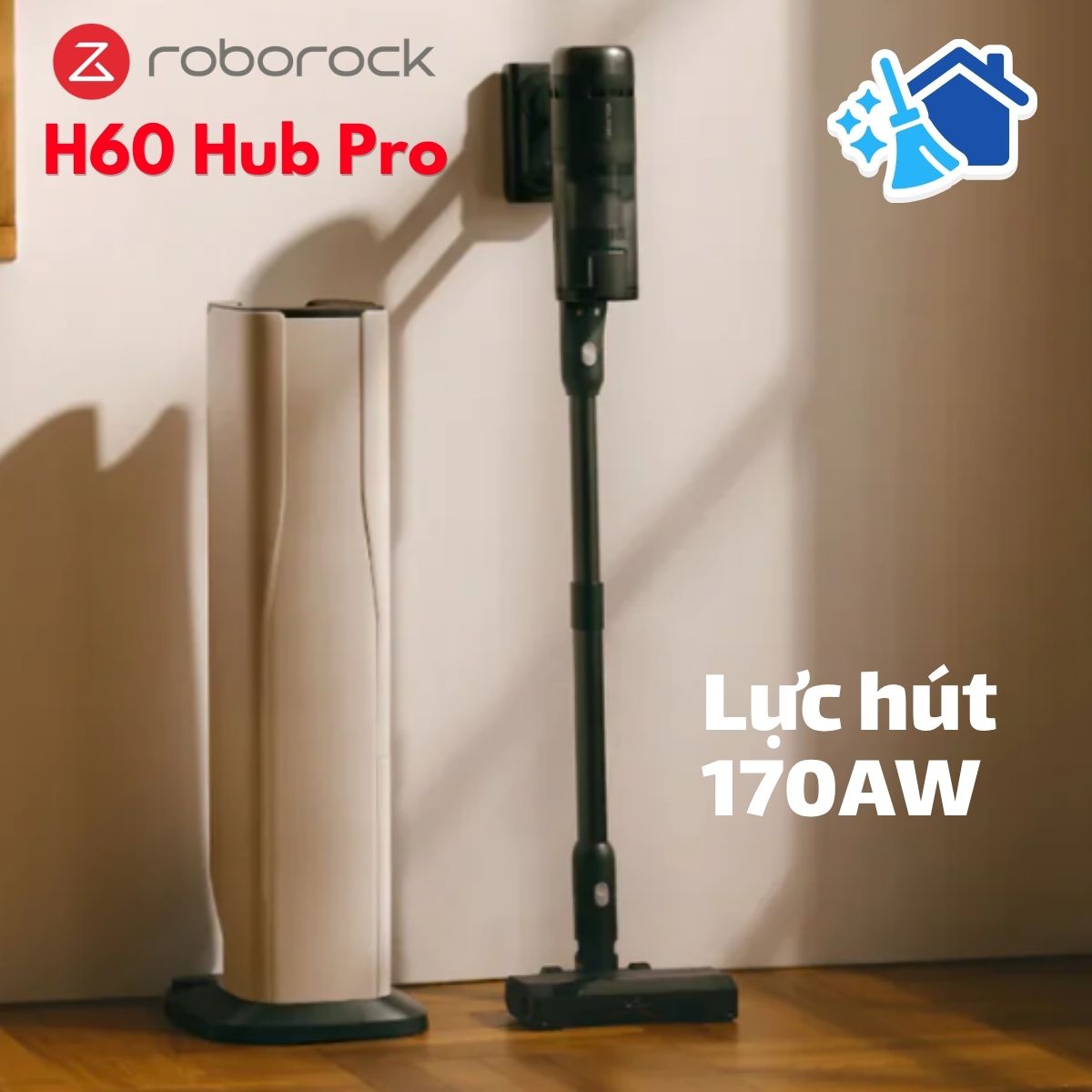 Máy hút bụi cầm tay không dây Roborock H60 Hub Pro Lực Hút 170AW, Tự động đổ bụi, Đầu hút chống rối, Hệ thống lọc 5 lớp, Tích hợp công nghệ soi bụi