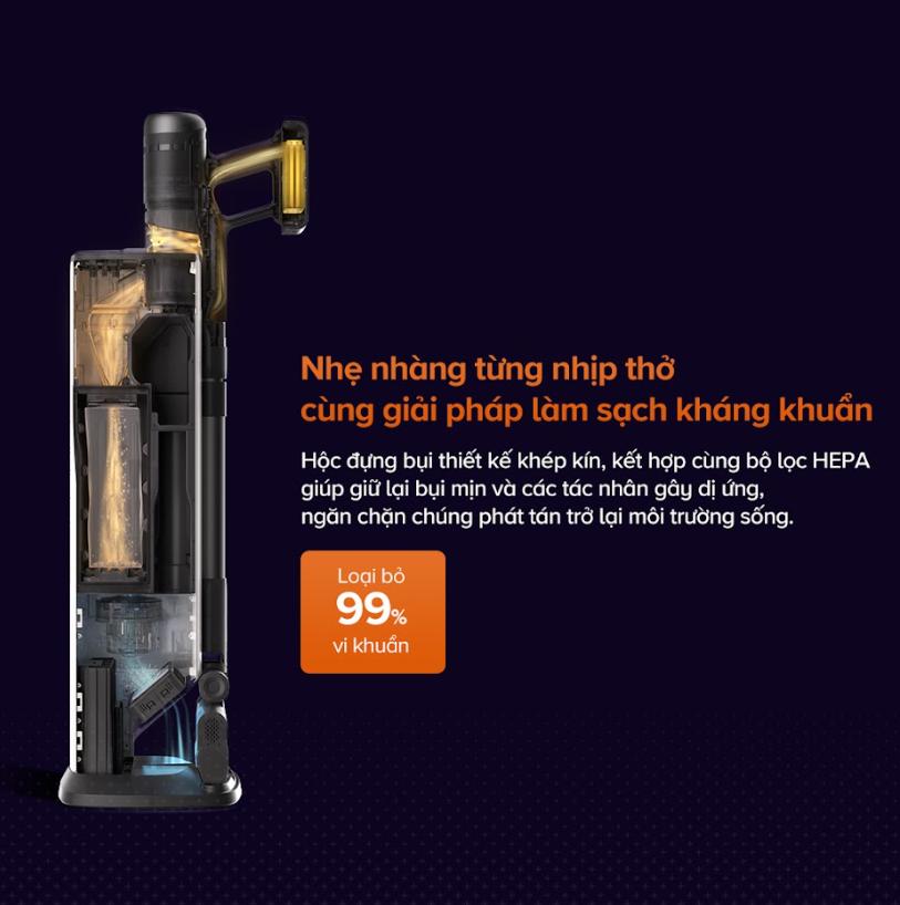 Máy hút bụi cầm tay không dây Roborock H60 Hub Pro Lực Hút 170AW, Tự động đổ bụi, Đầu hút chống rối, Hệ thống lọc 5 lớp, Tích hợp công nghệ soi bụi