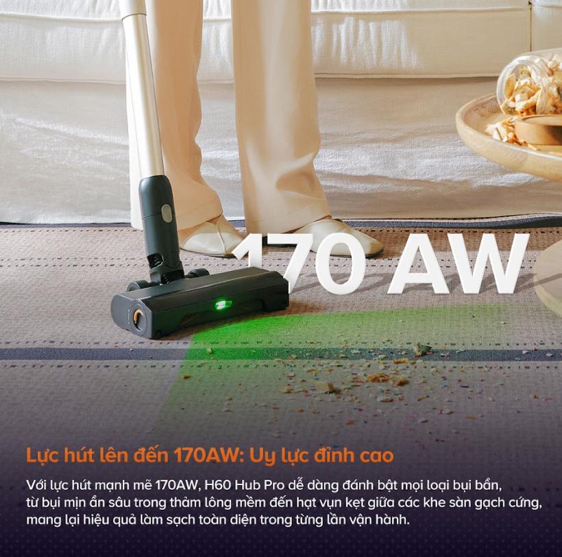 Máy hút bụi cầm tay không dây Roborock H60 Hub Pro Lực Hút 170AW, Tự động đổ bụi, Đầu hút chống rối, Hệ thống lọc 5 lớp, Tích hợp công nghệ soi bụi