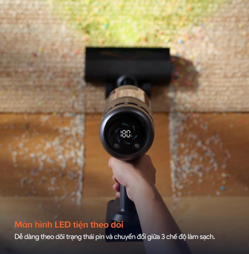 Máy hút bụi lau sàn Roborock H60 Hub Ultra Lực hút 210AW, Đèn LED soi bụi, Ống nối linh hoạt & Màn hình LED, Lọc HEPA 5 tầng