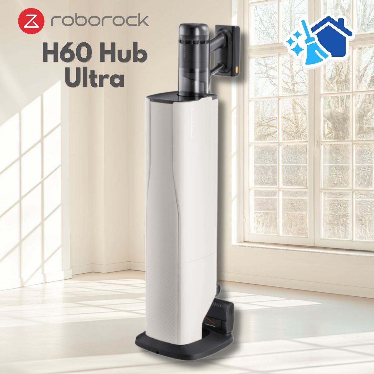 Máy hút bụi lau sàn Roborock H60 Hub Ultra Lực hút 210AW, Đèn LED soi bụi, Ống nối linh hoạt & Màn hình LED, Lọc HEPA 5 tầng