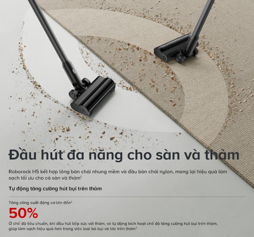 Máy hút bụi cầm tay không dây Roborock H5 Lực hút 158AW, Lọc 5 Giai đoạn 99.997%, Pin 60 phút & Tự động tăng cường lực hút, Hệ thống 9-Cyclone