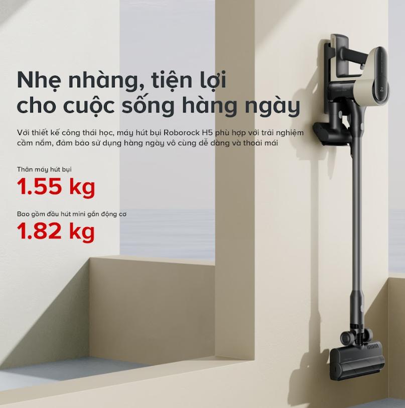 Máy hút bụi cầm tay không dây Roborock H5 Lực hút 158AW, Lọc 5 Giai đoạn 99.997%, Pin 60 phút & Tự động tăng cường lực hút, Hệ thống 9-Cyclone