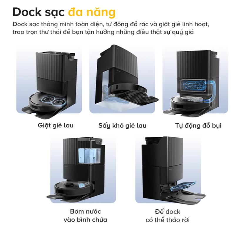 Robot lau nhà chống rối Roborock QR 798 Lực hút 10.000Pa, Giẻ lau xoay kép & Dock sạc đa năng, Chống rối tóc, Điều hướng LiDAR 360°