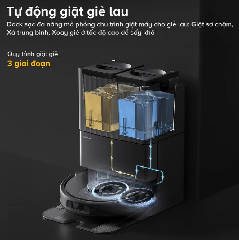 Robot lau nhà chống rối Roborock QR 798 Lực hút 10.000Pa, Giẻ lau xoay kép & Dock sạc đa năng, Chống rối tóc, Điều hướng LiDAR 360°