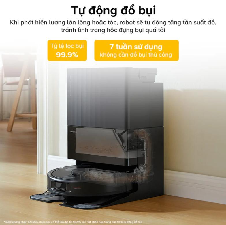 Robot lau nhà chống rối Roborock QR 798 Lực hút 10.000Pa, Giẻ lau xoay kép & Dock sạc đa năng, Chống rối tóc, Điều hướng LiDAR 360°