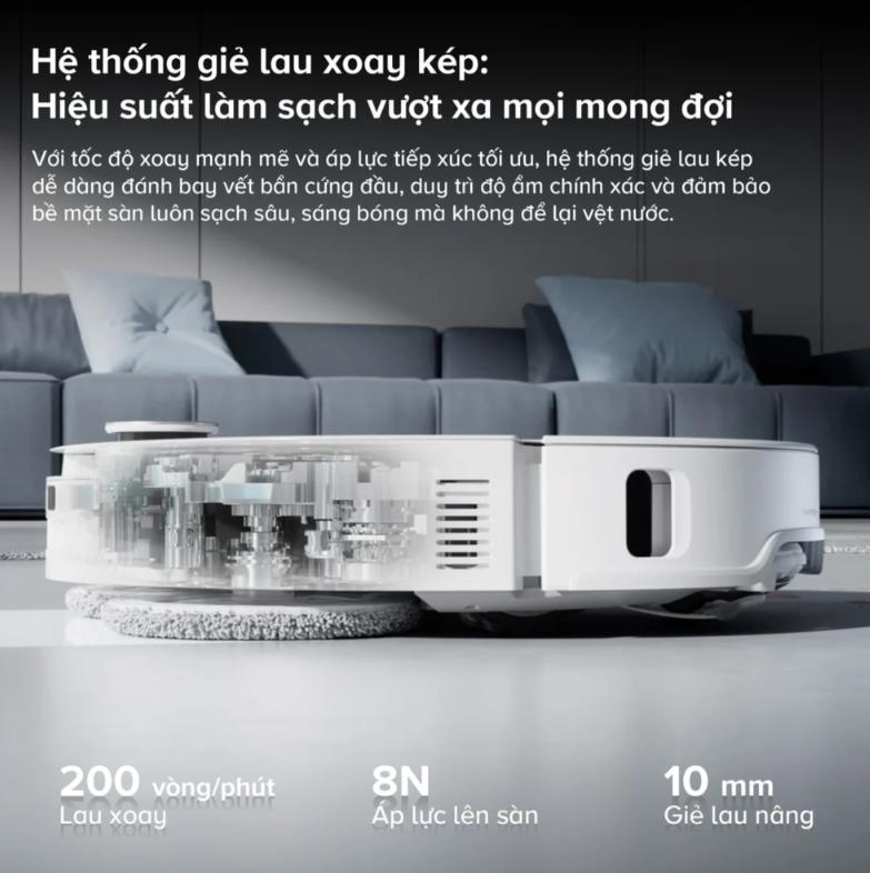 Robot hút bụi đa năng Roborock Qrevo EdgeT Lực hút 18.500 Pa, Thiết kế siêu mỏng 7.98 cm, Nhận diện 108 vật thể, Giẻ lau xoay kép 