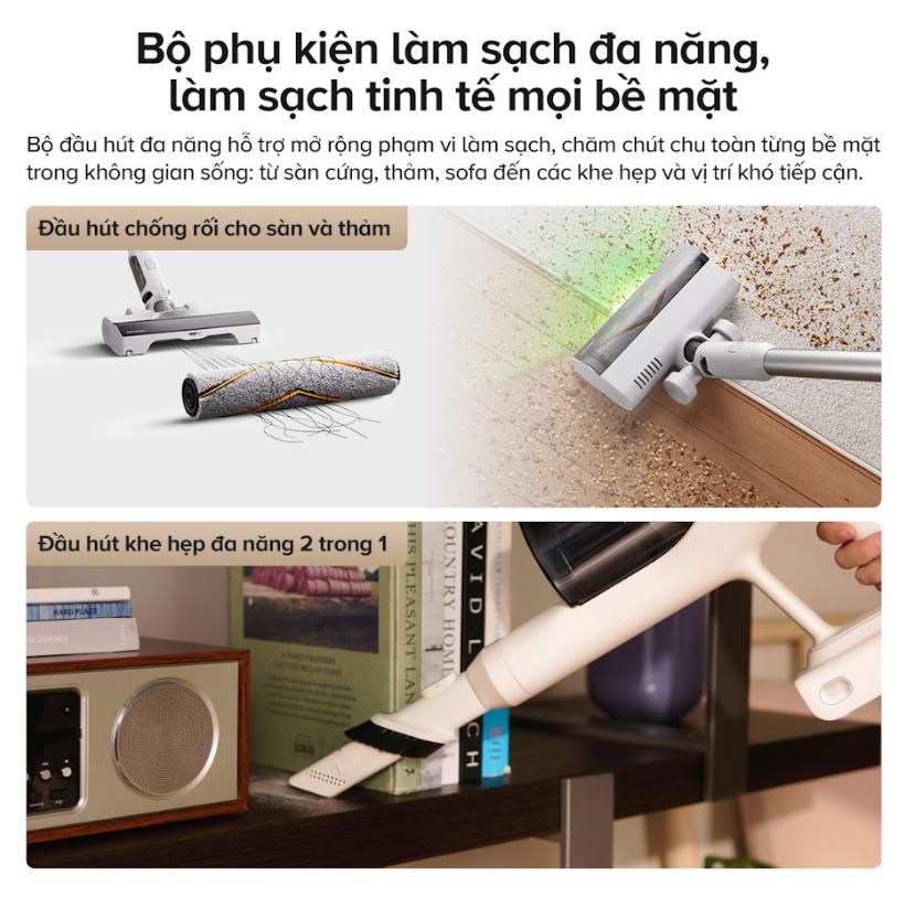 Máy hút bụi cầm tay Roborock H60 Lực hút 115AW, Thân máy gập 90°, Chống rối tóc, Hệ thống lọc 5 lớp, Tách bụi 9-Cyclone