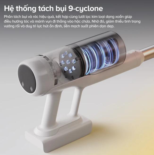 Máy hút bụi cầm tay Roborock H60 Lực hút 115AW, Thân máy gập 90°, Chống rối tóc, Hệ thống lọc 5 lớp, Tách bụi 9-Cyclone