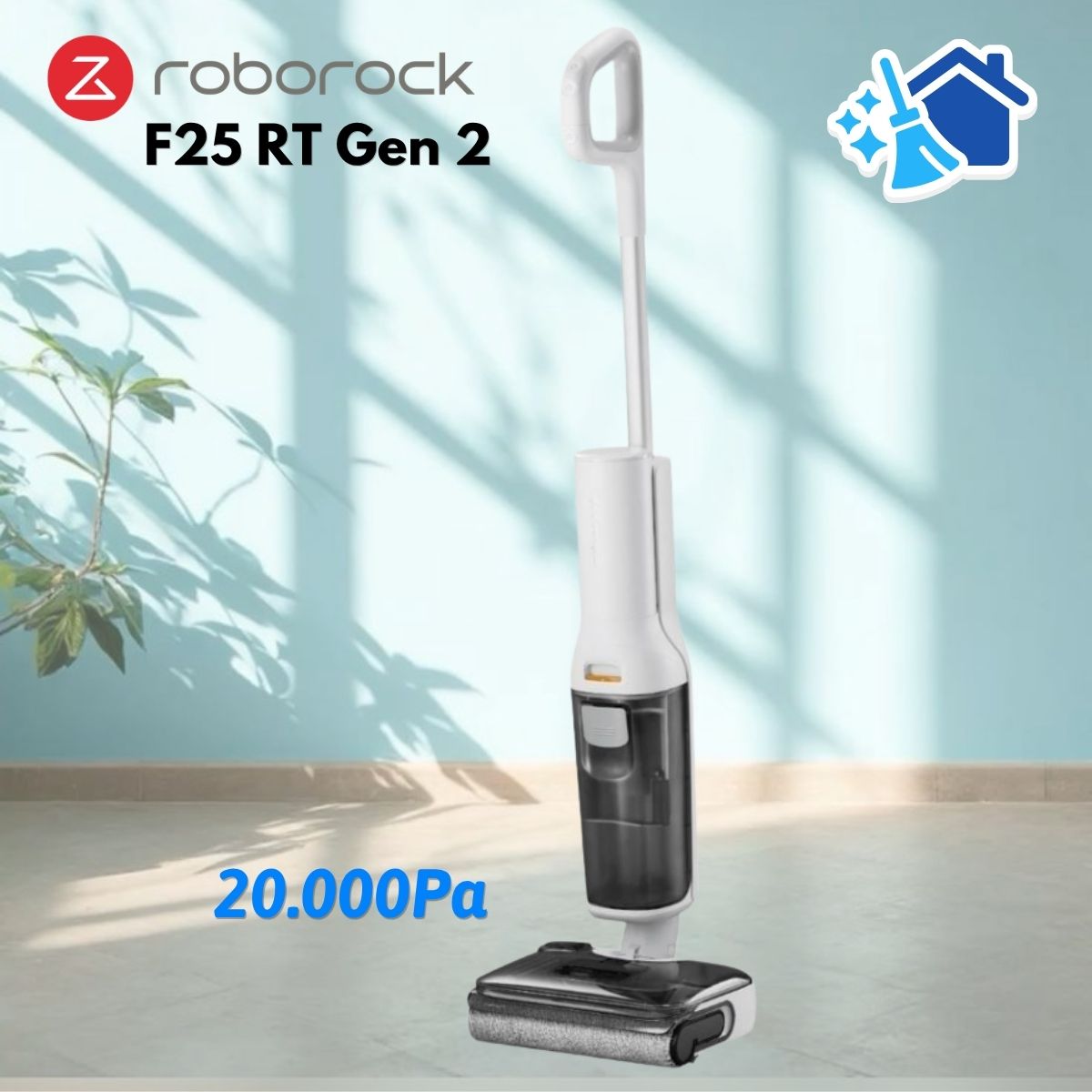 Máy hút bụi không dây Roborock F25 RT Gen 2 Lực hút 20.000 Pa, Lực ép 20N, Chống rối, Bánh xe linh hoạt, Tự động giặt sấy con lăn 90°C,  Con lăn lau sát mép tường