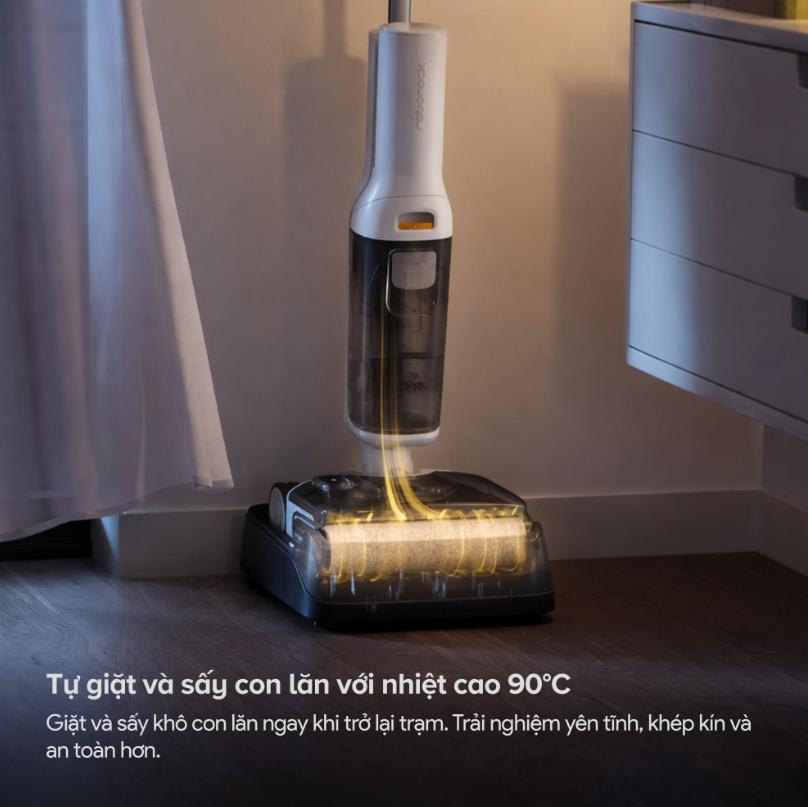 Máy hút bụi không dây Roborock F25 RT Gen 2 Lực hút 20.000 Pa, Lực ép 20N, Chống rối, Bánh xe linh hoạt, Tự động giặt sấy con lăn 90°C,  Con lăn lau sát mép tường